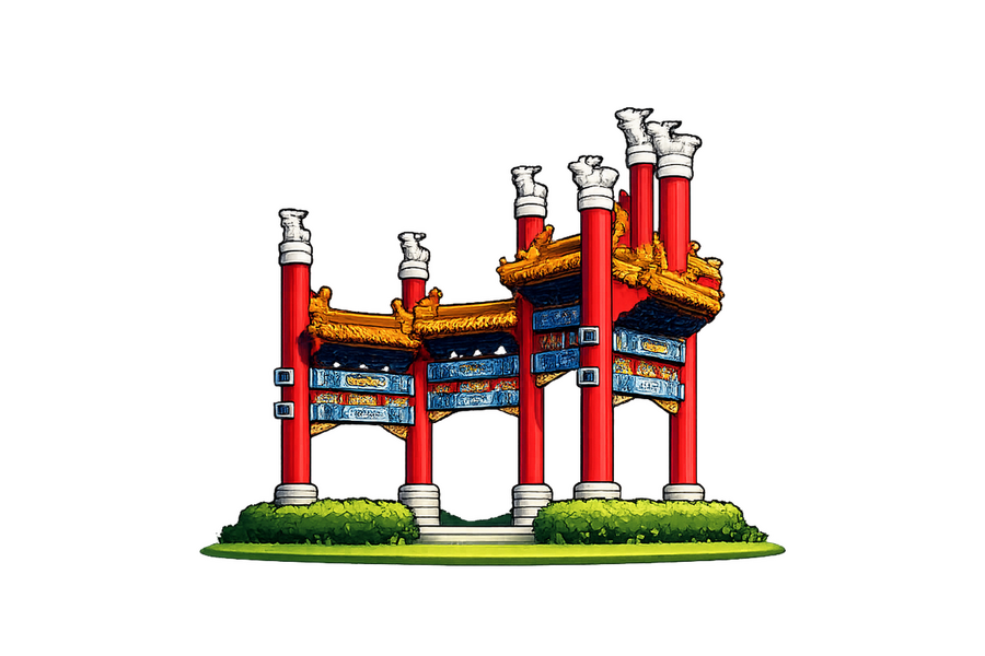 沈阳化工大学龙门地标插画
